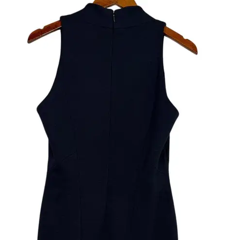 Elie Tahari Sleeveless Sheath Dress Key Hole Front Lined Back Zip Up 6 Navy Blue