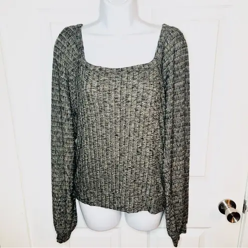 Michael Stars Black Marled Balloon Sleeve Heathered Polly Knit Square Neck Top M