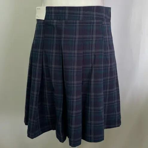 American Eagle New  Plaid Pleated Skirt Navy Blue Size 14