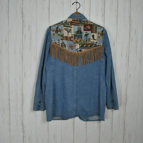 Vintage Wild West Cowboy Tapestry Denim Jacket Size M