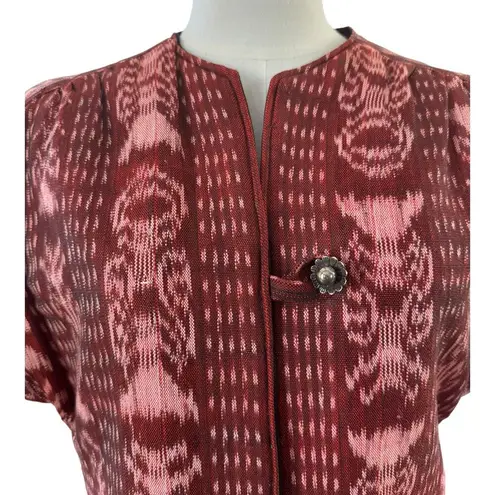 OOAK Quilted Patterened top jacket Short sleeves button front round neck medium