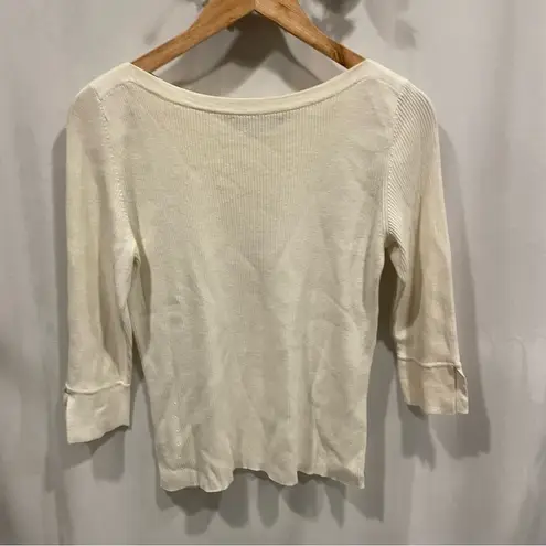 Adrienne Vittadini Vintage 90’s-y2K creamy ribbed cotton boat neck 3/4 sleeve sweater top