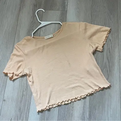 Kookai Crop Top lettuce trim ribbed womens Peach (small) minimalist casual chic
