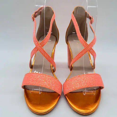 Allegra K Heeled Sandals Womens 6 Glitter Orange Strappy Criss Cross Ankle Strap