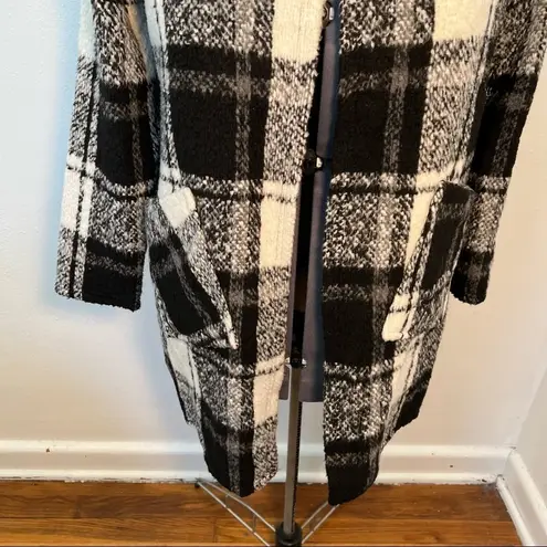 Ann Story Open Sweater Coat White Black Plaid Size L