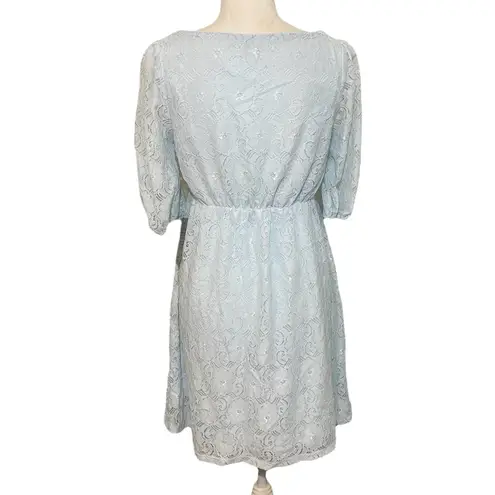 Nsr NWT  Ice Blue Lace Cutout Mini Dress Party Short Sleeves Fit & Flare New