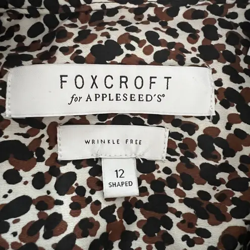 Foxcroft Shirt Womens 12 Brown Black Cheetah Print Button Up Casual Work Office