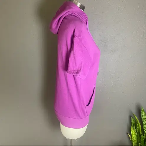 Givon S Purple Short Sleeve Zip Hoodie Sweatshirt Cotton Blend Kangaroo Pocket Purple