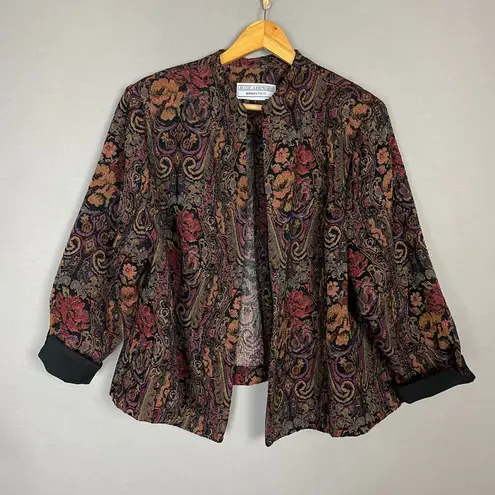 Vintage Tapestry Blazer Jacket Open Front Women Petite Jessica Howard Floral Black Size undefined