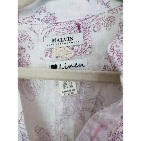 Malvin Hamburg Germany Linen Tunic Top 8 Floral Botanical CottageCore Boho Fairy White