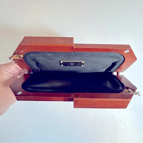 INC Wooden Frame Woven Purse Gold Chain