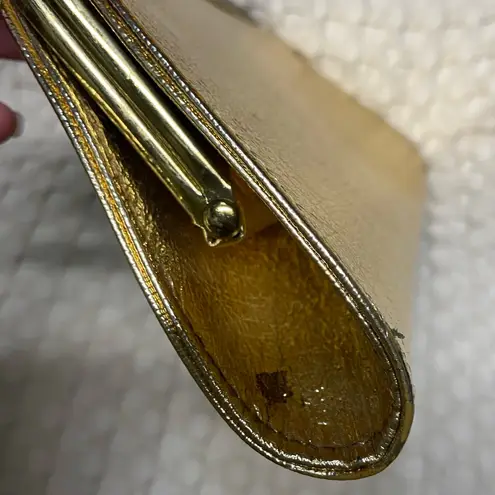 Vtg 80s Metallic Gold Clutch Hidden Chain Evening Bag Vintage