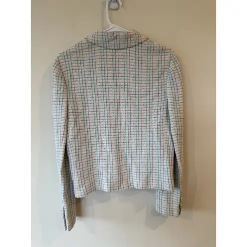 St. John Knits Cream Blue JACKET Siz 8 Suit Blazer Multicolor Plaid Classic