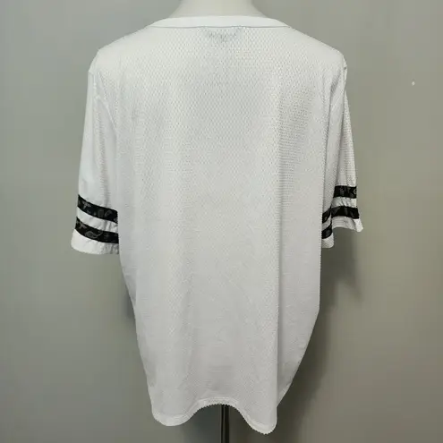 Bebe  Sport White & Black Mesh Logo Activewear Tee Size 1X