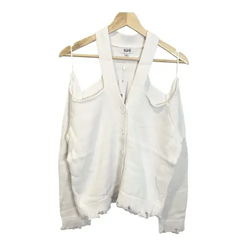 525 America Cut Out Cardigan Sweater Medium Bleach White Distressed Look NWT