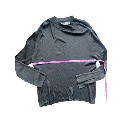 St. John Sport Ribbed Knit Mock Neck Long Sleeve Sweater Top Made in USA Black Size L