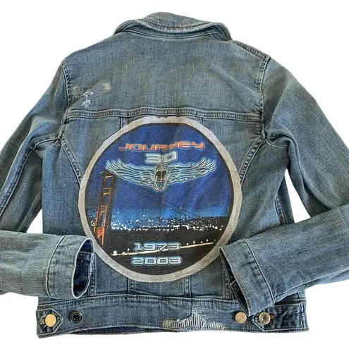 Via Penny Lane Reworked Apparel | Journey Custom Distressed Denim Jacket Size 2 Blue