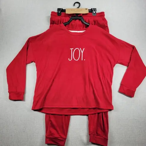 Rae Dunn  Womens Pajama Set Size L Red JOY Holiday Pull On Sweatshirt & Pants NEW