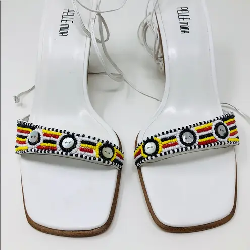 Moda PELLE white leather ankle wrap sandals