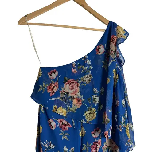 Slate + Willow Blue Floral Print Asymmetric One Shoulder Midi Dress Size 8