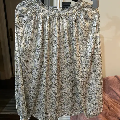 H&M ‎ Floral Blouse Long Sleeve Ruffle Neckline Sheer Top Medium