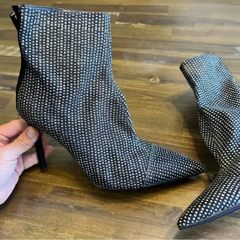 ZARA RARE HTF  Mesh Glitter Booties Ankle Boots Heels Pointed Square Printed 38