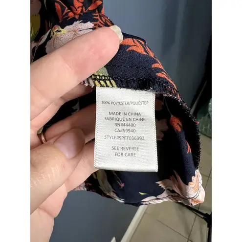 Fourteenth Place Hawaiian Floral Print Button Elastic Waist Bell Sleeve Top Blue