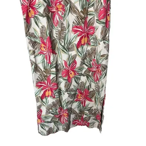 Vintage Anna and Frank Silk Linen Blend Flower Print Maxi Skirt Size M Green Size M