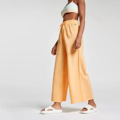 CALIA Linen Blend High Waisted Wide Leg Cover Up Swim Pant Sunrise Orange Size L Size L