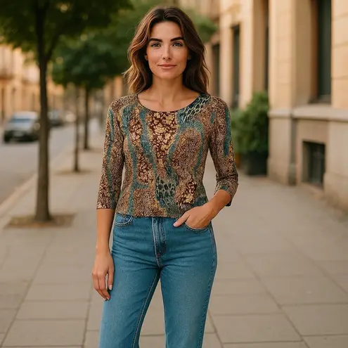 Alberto Makali Vintage Y2K Crinkle Scoop Neck Blouse Size S