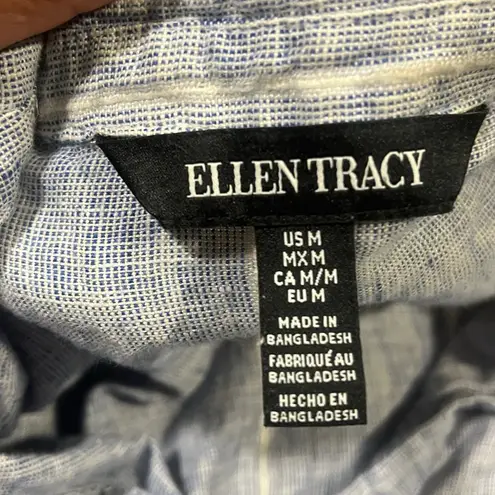 Ellen Tracy  Top Size M Blue White Stripe 100%‎ Linen Button Down Sleeveless Tank