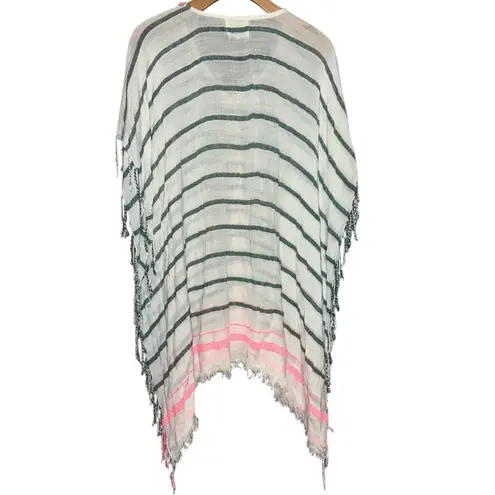 Z&L Women’s Size S White Navy Blue Striped Pink Contrast Short Kaftan Cover Up