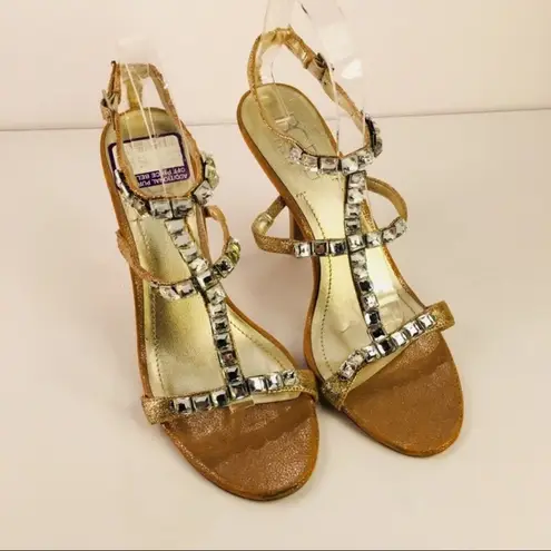 BCBG Tan Rhinestone Strappy Heels Formal Sz 9