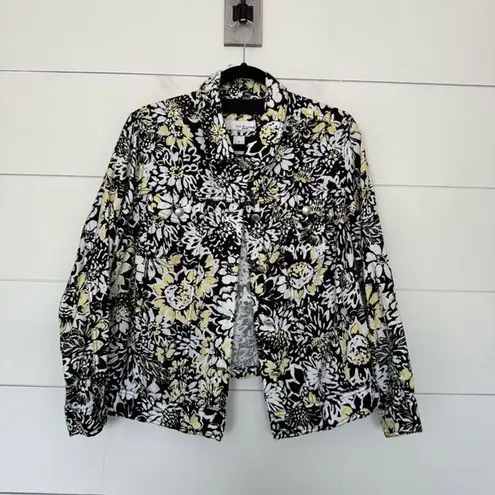 Lucy & Laurel Women’s 1X Black Yellow Denim Jacket 100% Linen Lagenlook