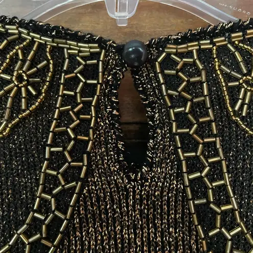 Larisa Vtg Dress Holiday Black Gold Shoulder Pad Sequin Embellished Sweater Size L