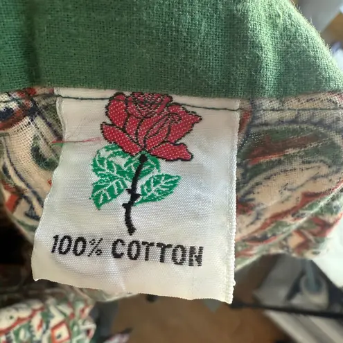 Vintage Wrap Skirt Bohemian Elephant Print Cotton Midi Skirt sz One Size Green