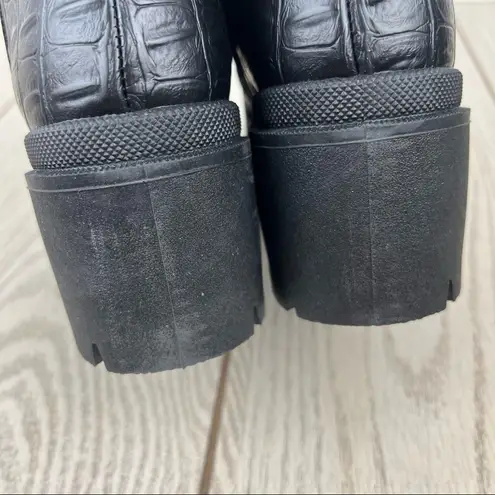 Olivia Miller Alie Sherpa Cuff Lug Sole Boots 6.5 Black Croc Faux Leather $89