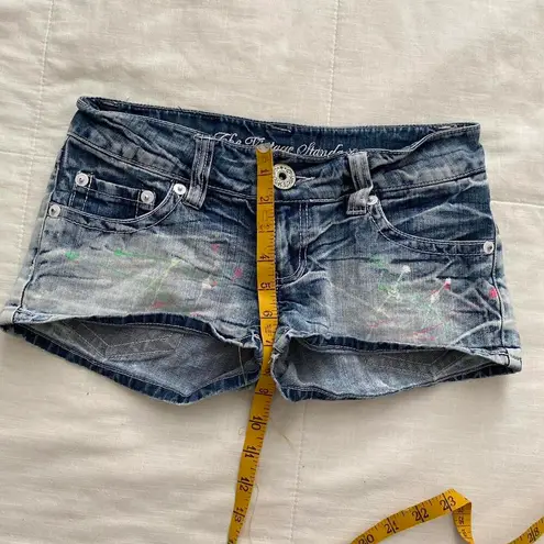 Acid Wash Wash Denim Paint Splatter Micro Shorts size Small Blue