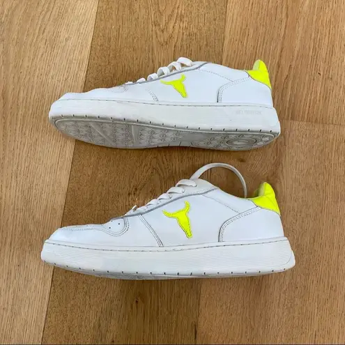 Windsor Smith Universe White Sneakers with Contrast Neon Yellow Size 8