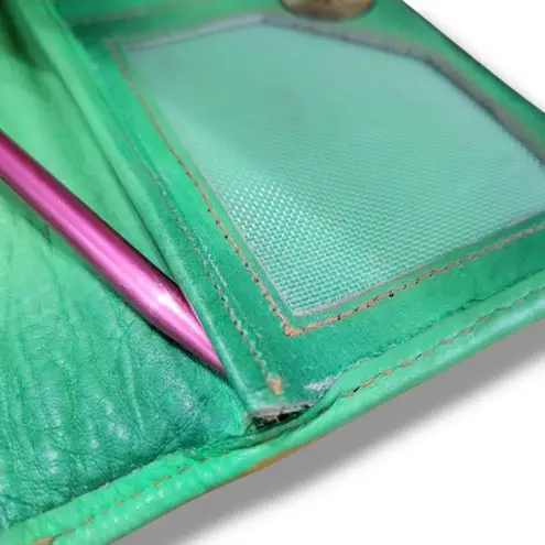 Magnifique Wallet Leather Trifold Wallet Butterfly Floral Hand Painted Wallet Green