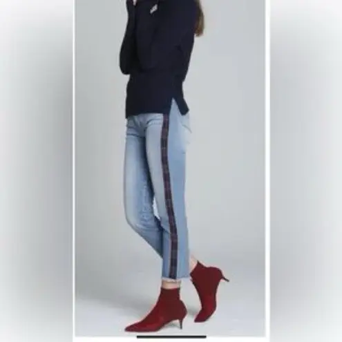 Driftwood Colette Plaid Trim Straight Crop Frayed Hem Jeans Size 24