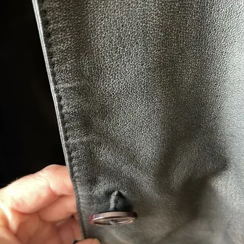 Vintage 90s Ladies Black Leather Trench Coat Full Length Long Large 80s Mob Wife