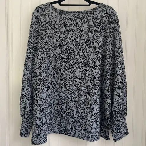 OPHELIA ROE gray & black floral knit women’s long balloon sleeve shirt size XL