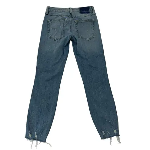 AMO Cropped Distressed Raw Hem Skinny Jeans Stretch Denim Light Wash size 25
