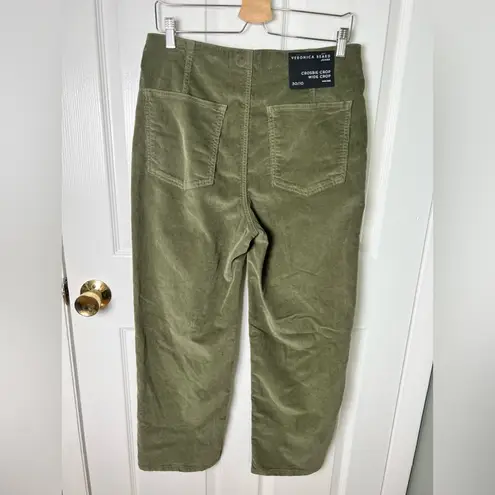 Veronica Beard Cotton Crosbie High Rise Crop Wide Leg Green Corduroy Pants 30