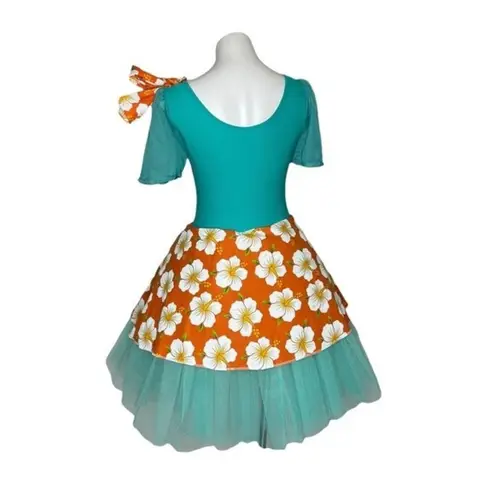 HANDMADE Turquoise Tutu Dress Costume Orange Skirt Floral Anthurium Flowers
