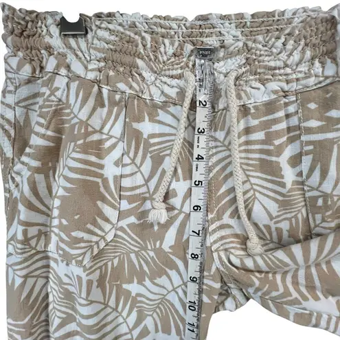 Cali 1850 Linen Beach Pants Womens M Tan White Leaf Smocked Pull On Coconut Girl