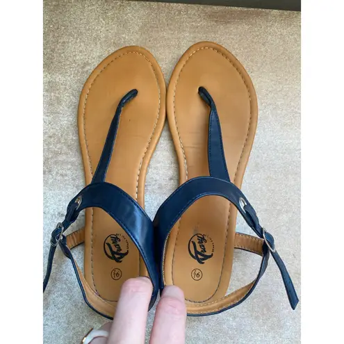 Trary Thong Sandals Ankle Strap Flat Navy Blue Summer Shoes 9 Vaca Resort Travel Size 9.5