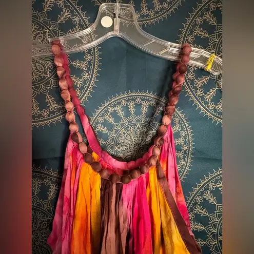 None Indonesian Handmade Embellished Pink and Orange Halter Sundress
