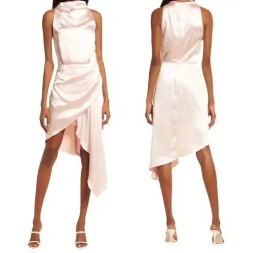 Elliatt Alaia Asymmetric Satin Cocktail Dress in Blush Size Medium